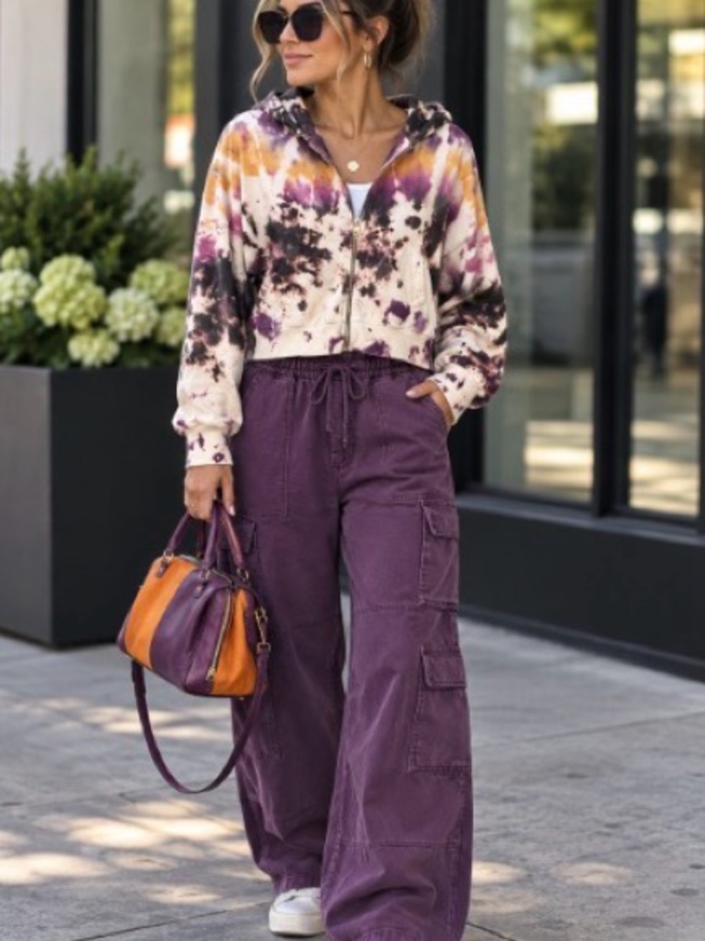 Young Fabulous & Broke Cream, Purple & Orange Tie-Dye Zip Hoodie